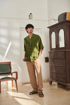 Safari Linen Men's Pleated Camp Collar Shirt - CiceroniShirtSaphed