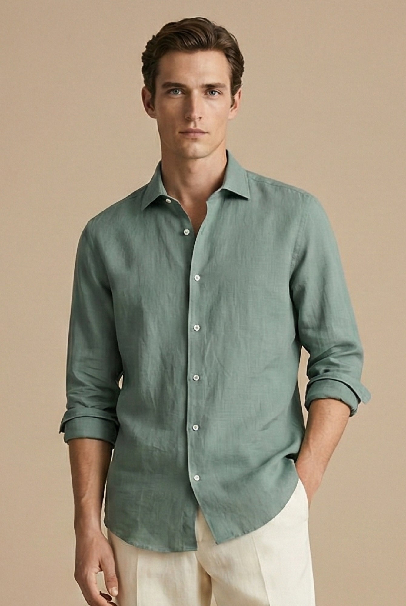 Sage Green 100% Pure Linen Shirt - CiceroniMen Shirtsbhrāta