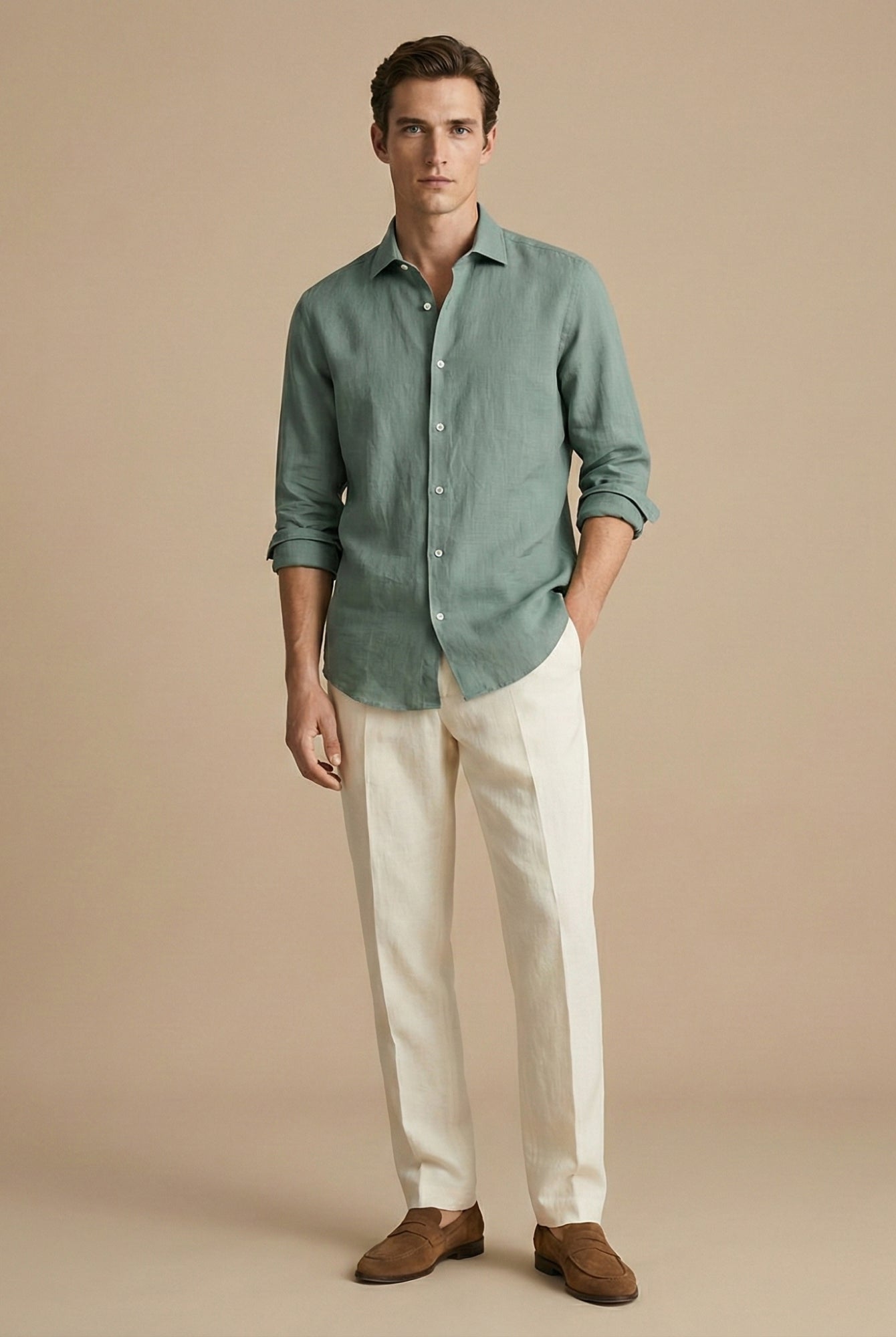 Sage Green 100% Pure Linen Shirt - CiceroniMen Shirtsbhrāta