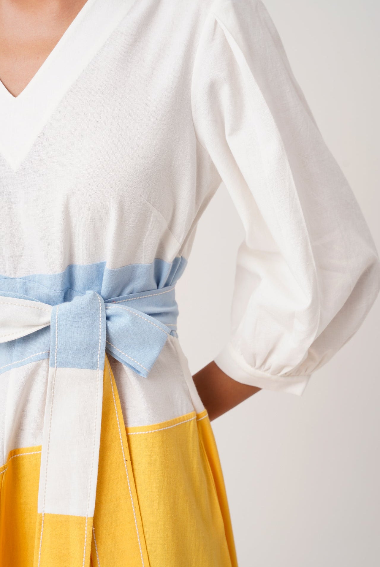 Sahar - Multi Panelled Long Dress with Belt - CiceroniDressesMadder Much