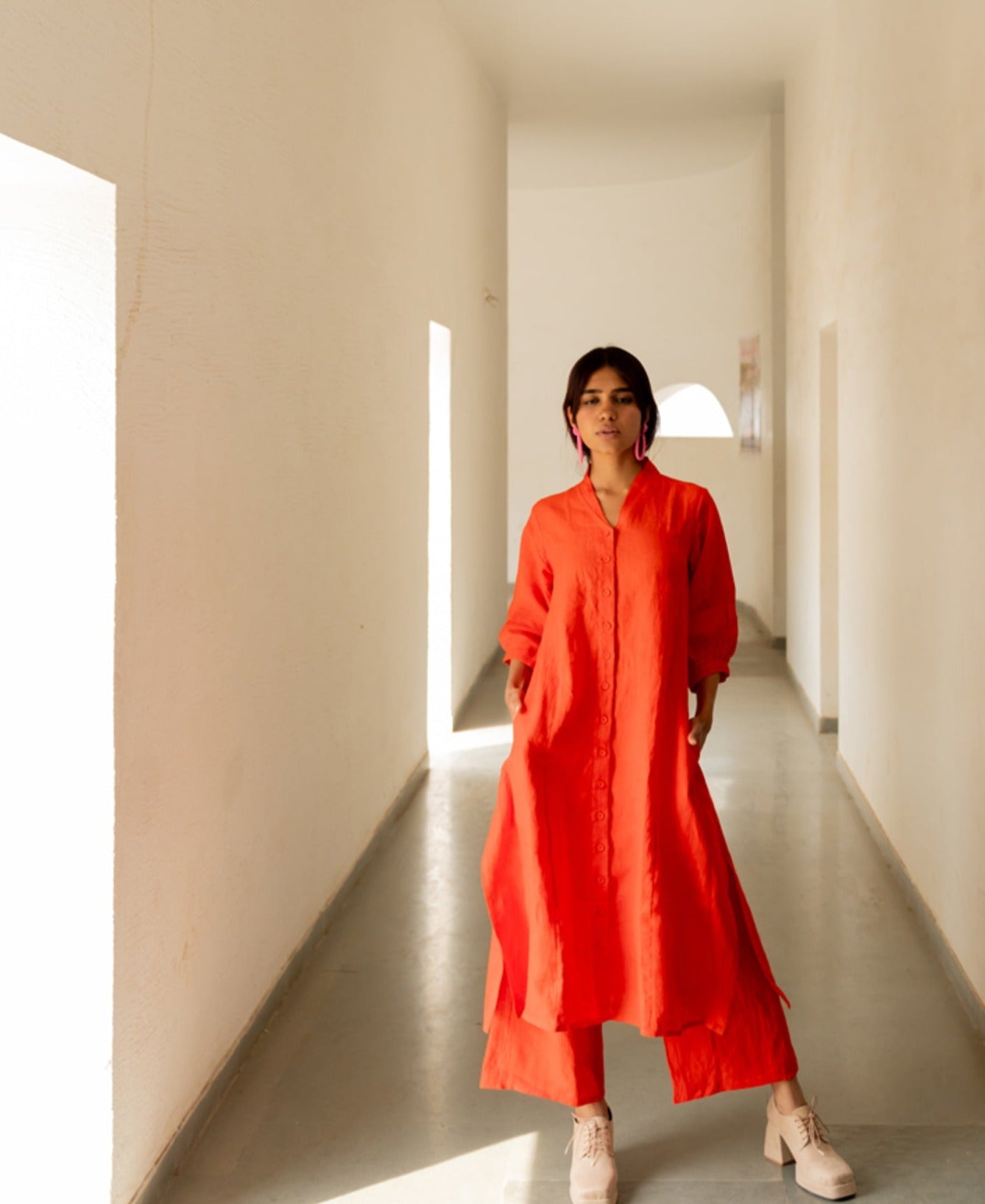 Scarlet Linen Button Down Kurta and Pants Set - CiceroniKurta SetSilai Studio