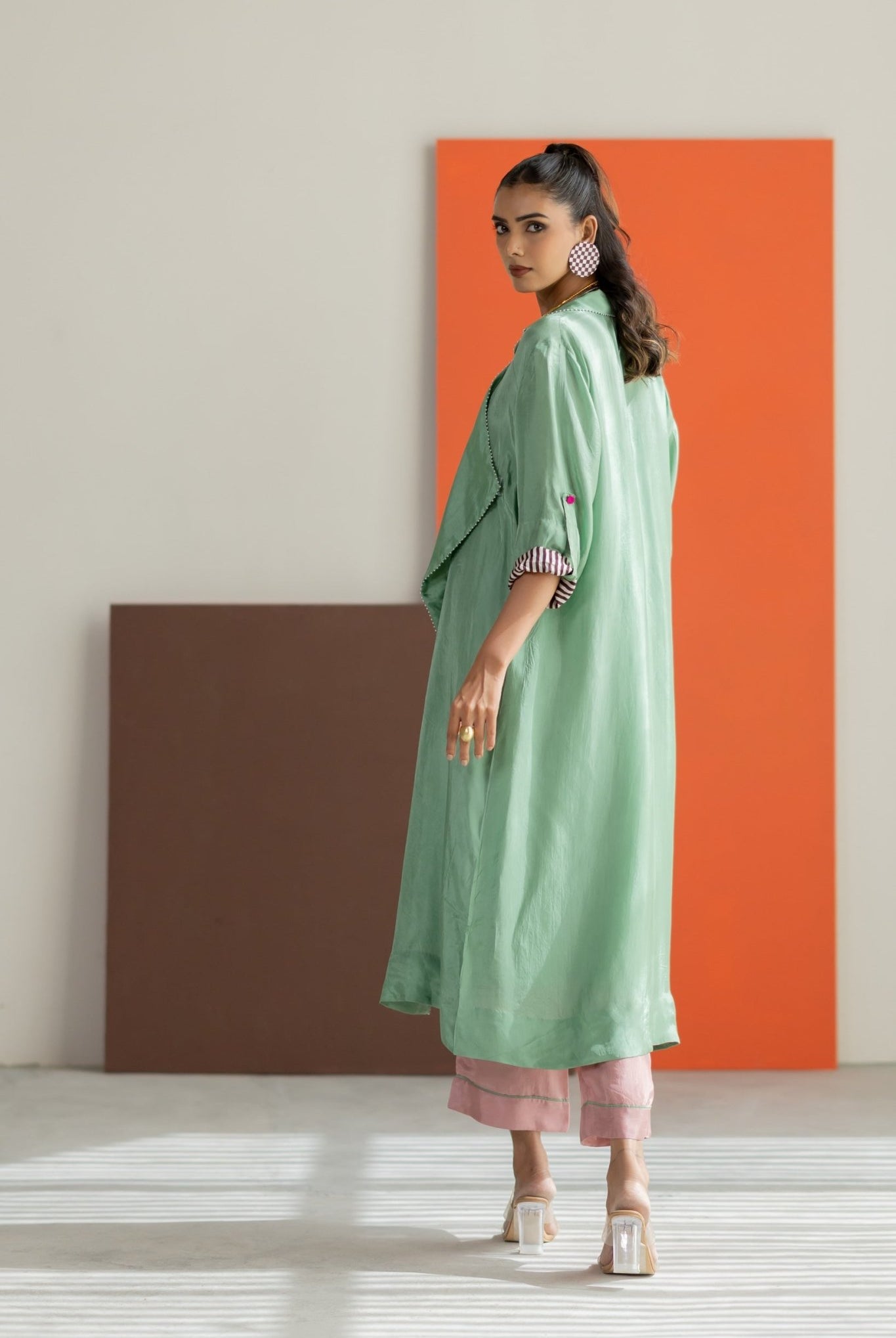 Sea Green Habutai Silk Jacket Set - CiceroniKurta Set, Festive WearTussah