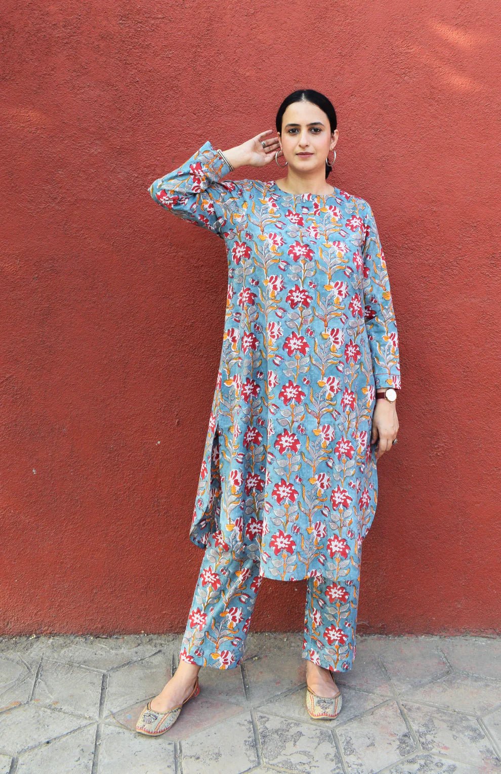Sea Green Hand Block Printed Floral Co - ord Set - CiceroniKurta Set, Everyday WearHouse of Moxa