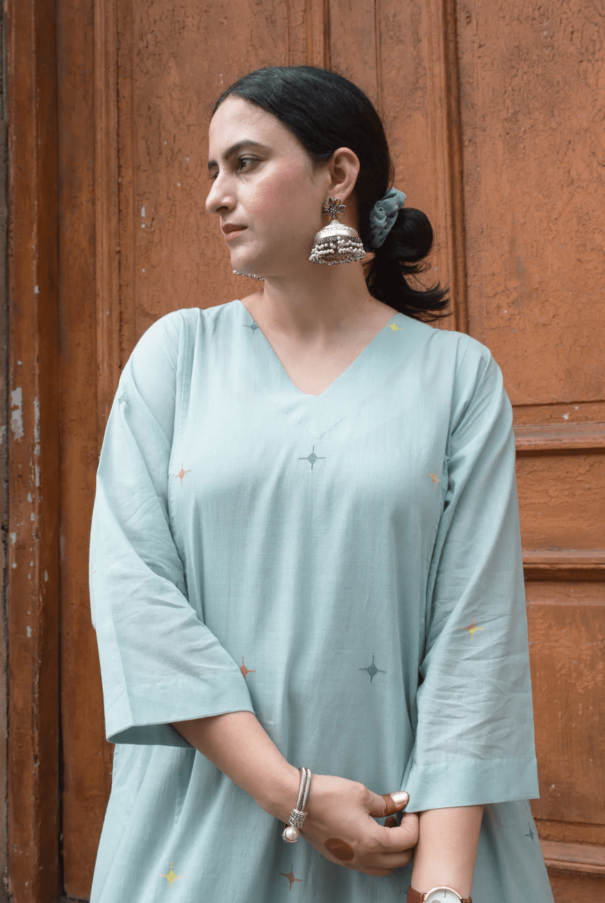 Sea Green Jamdani Phiran with Maroon Pyjama - CiceroniKurta Set, Everyday WearHouse of Moxa