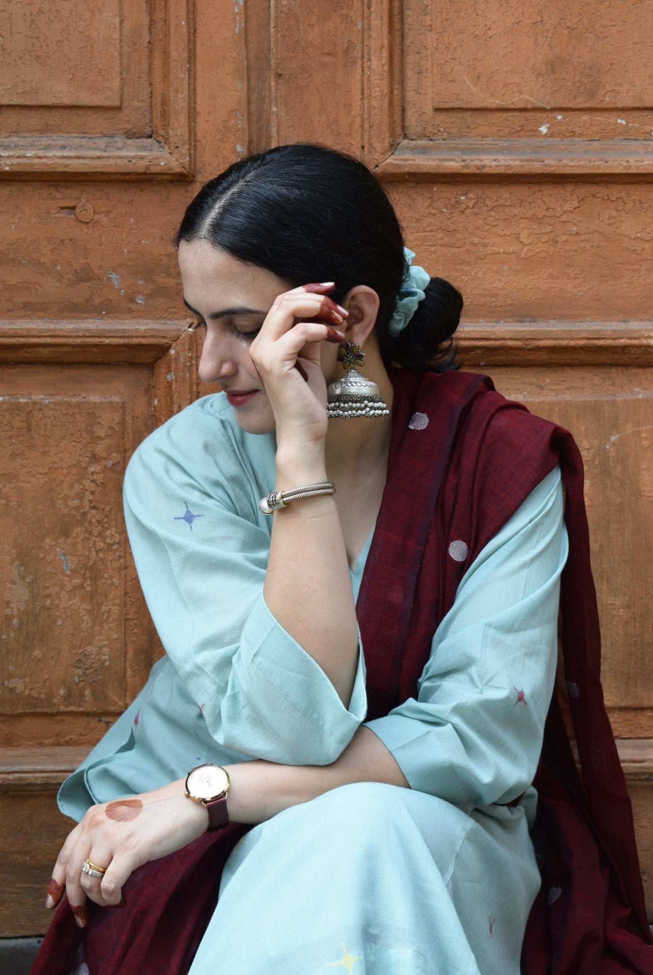 Sea Green Jamdani Phiran with Maroon Pyjama - CiceroniKurta Set, Everyday WearHouse of Moxa