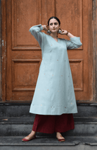 Sea Green Jamdani Phiran with Maroon Pyjama - CiceroniKurta Set, Everyday WearHouse of Moxa
