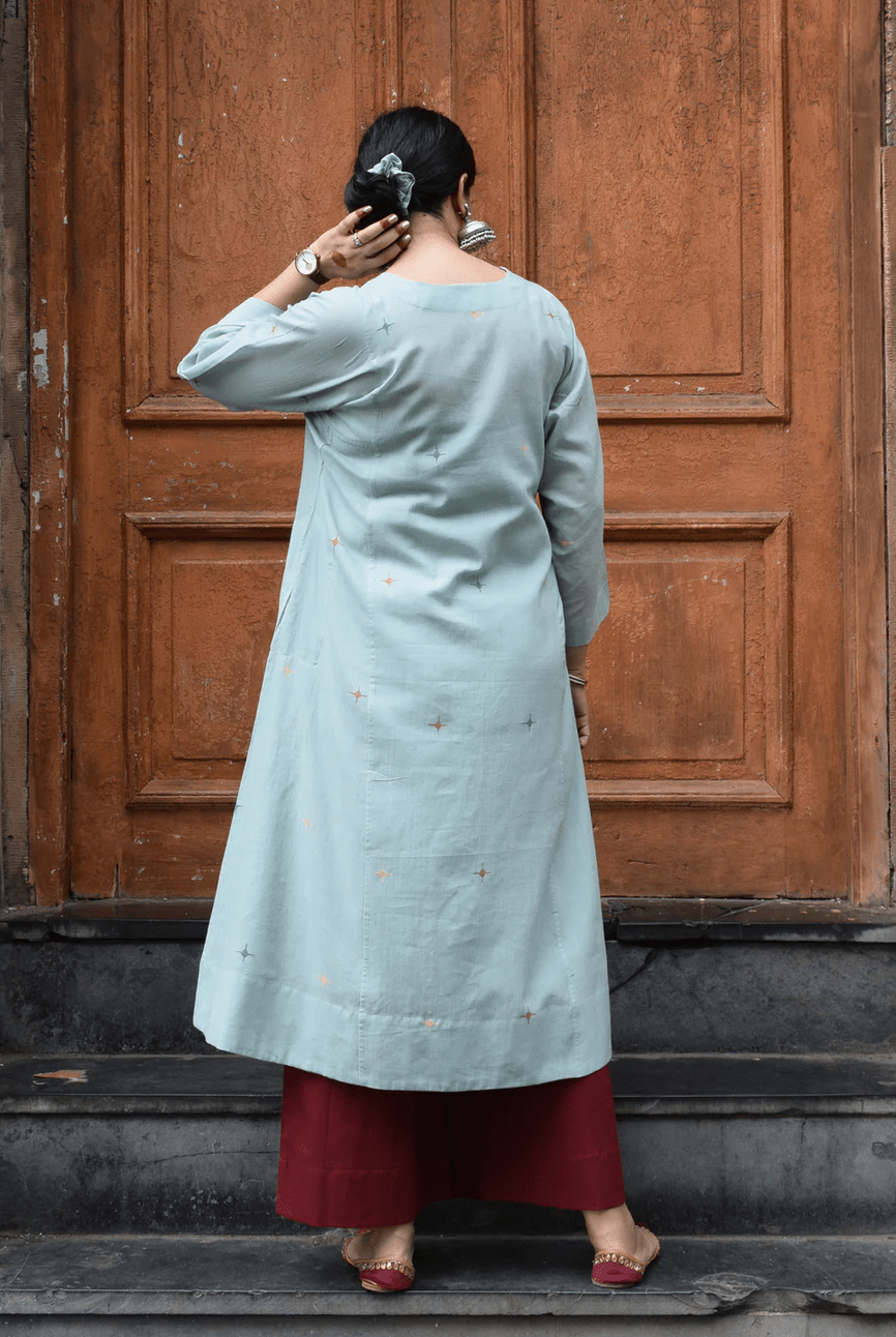 Sea Green Jamdani Phiran with Maroon Pyjama - CiceroniKurta Set, Everyday WearHouse of Moxa