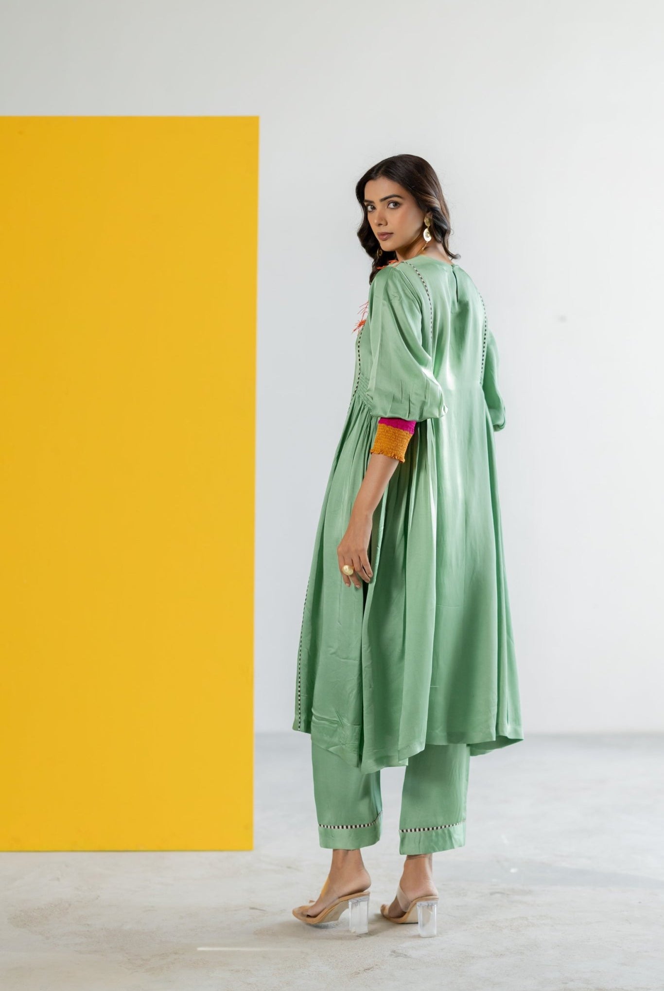Sea Green Kurta Set - CiceroniKurta Set, Festive WearTussah