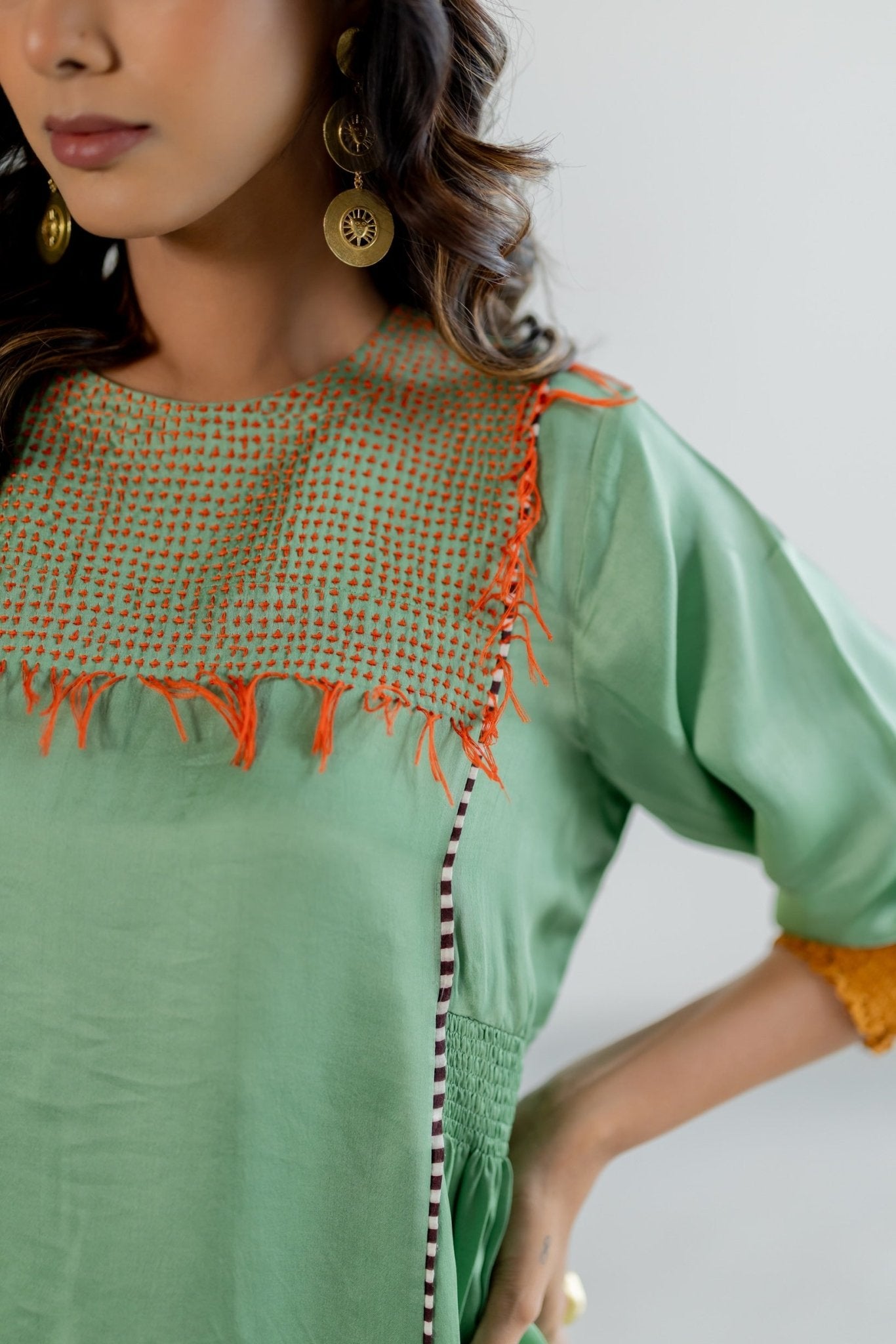 Sea Green Kurta Set - CiceroniKurta Set, Festive WearTussah