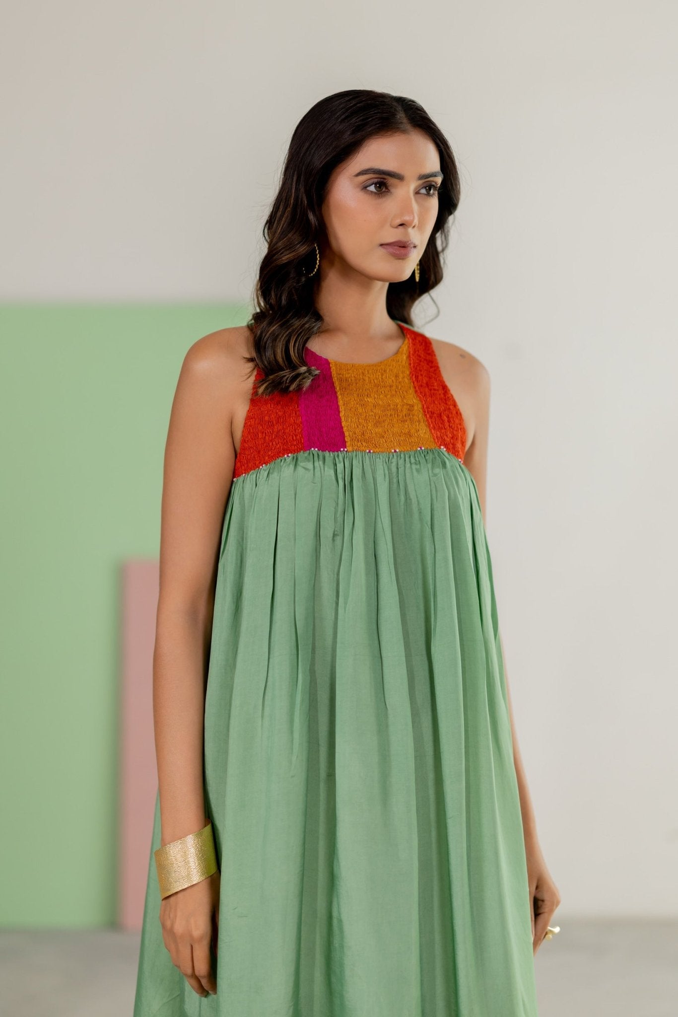 Sea Green Sleeveless Dress - CiceroniDressesTussah