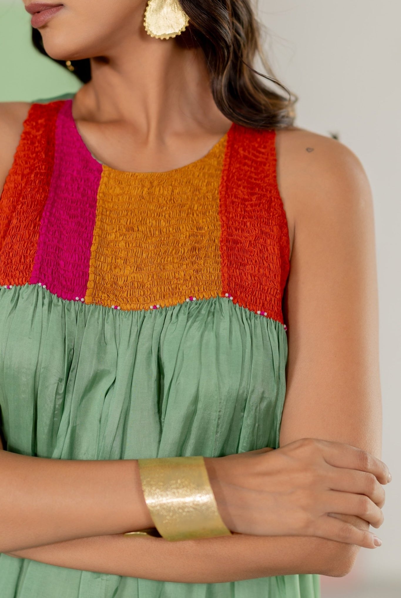 Sea Green Sleeveless Dress - CiceroniDressesTussah