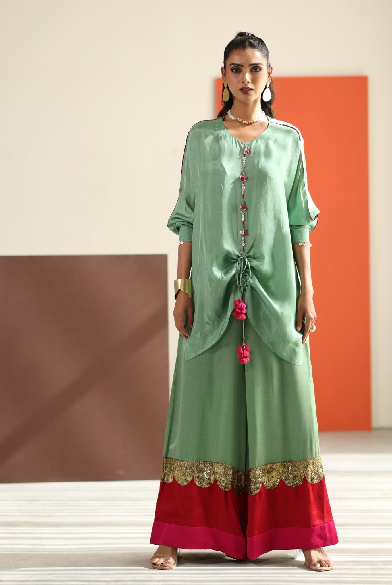 Sea Green Top with Lampi Gota Co-ord Set - CiceroniCo-ord SetTussah