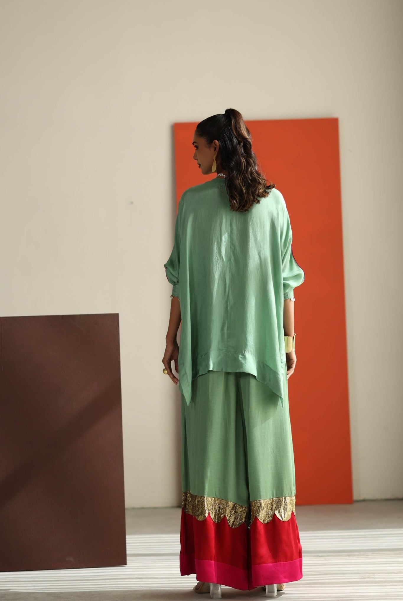 Sea Green Top with Lampi Gota Co-ord Set - CiceroniCo-ord SetTussah