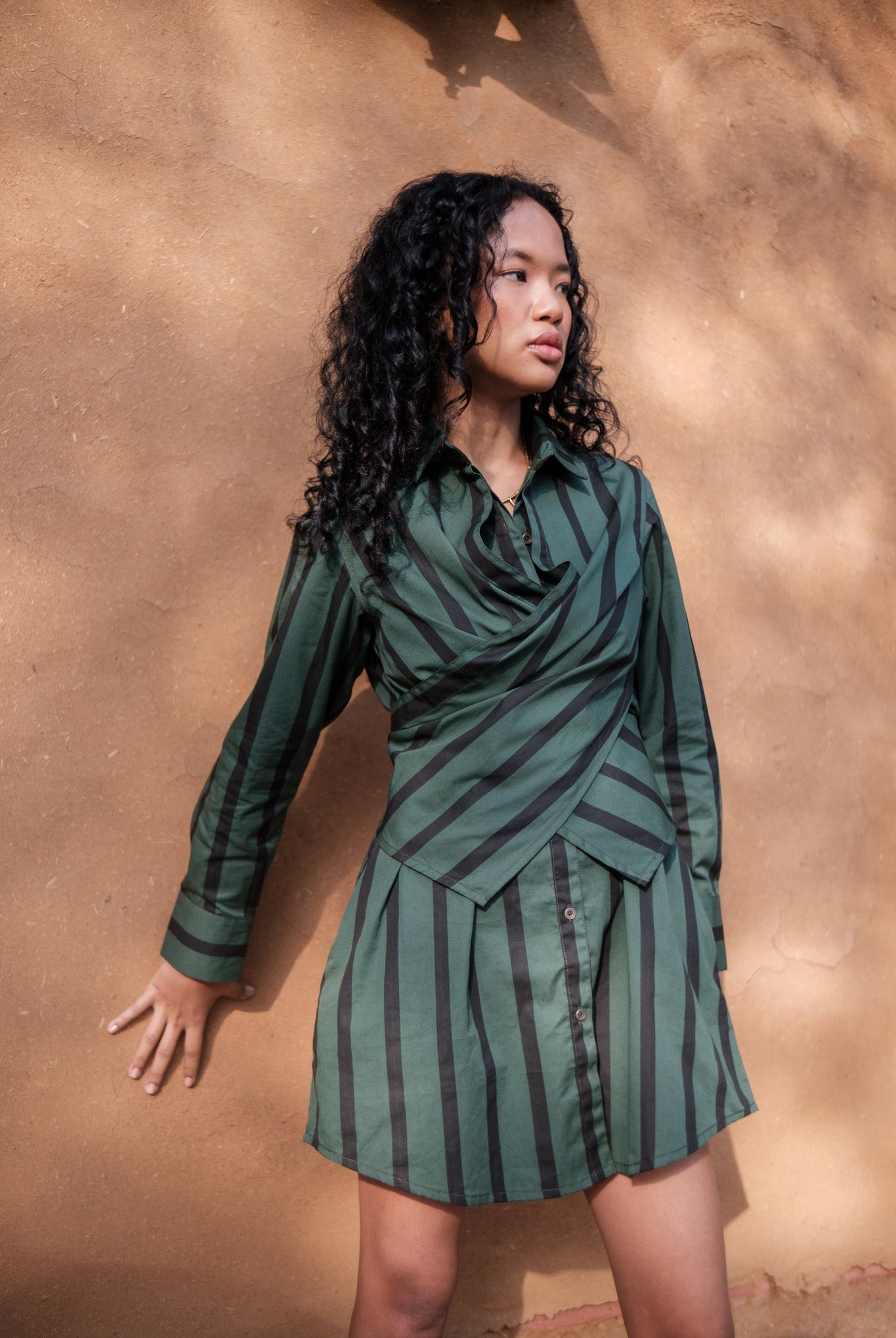 Seattle Wrap Shirt Dress - Stripe Print - CiceroniDressesThe Terra Tribe