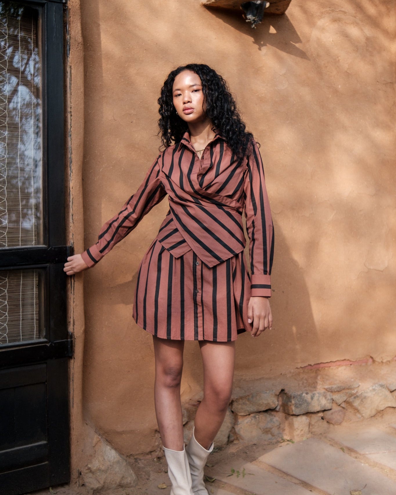 Seattle Wrap Shirt Dress - Stripe Print - CiceroniDressesThe Terra Tribe