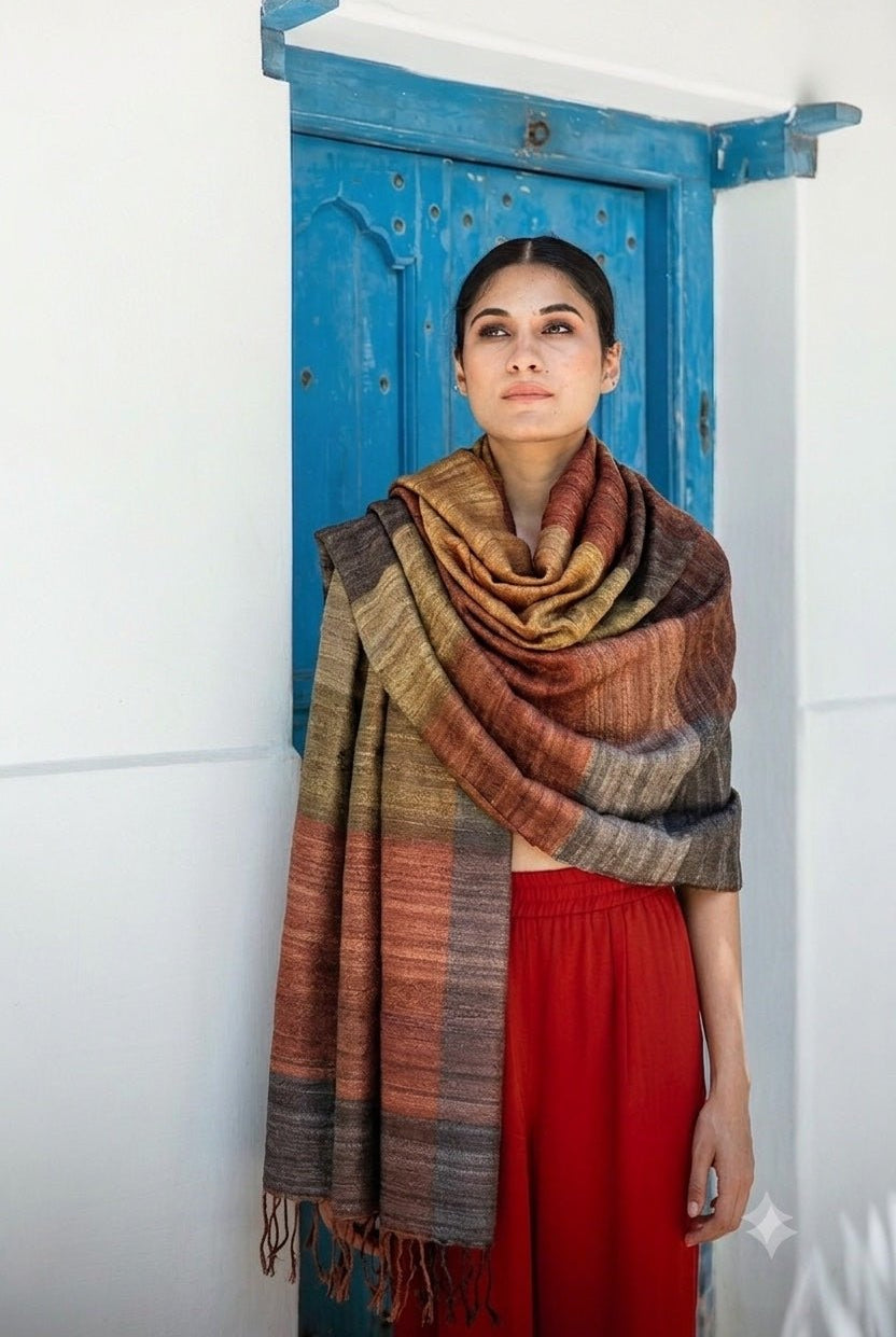 Sepia Brown Madras Checks Silk Scarf for Women - CiceroniScarfAeshaane