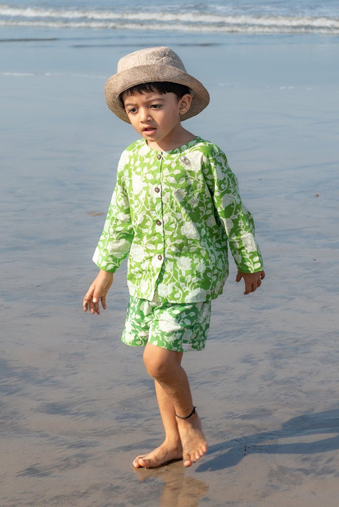 ‘Shared secrets’ Kids Green Floral Hand Block Print Co - ord Set - CiceroniCo - ord SetLove The World Today