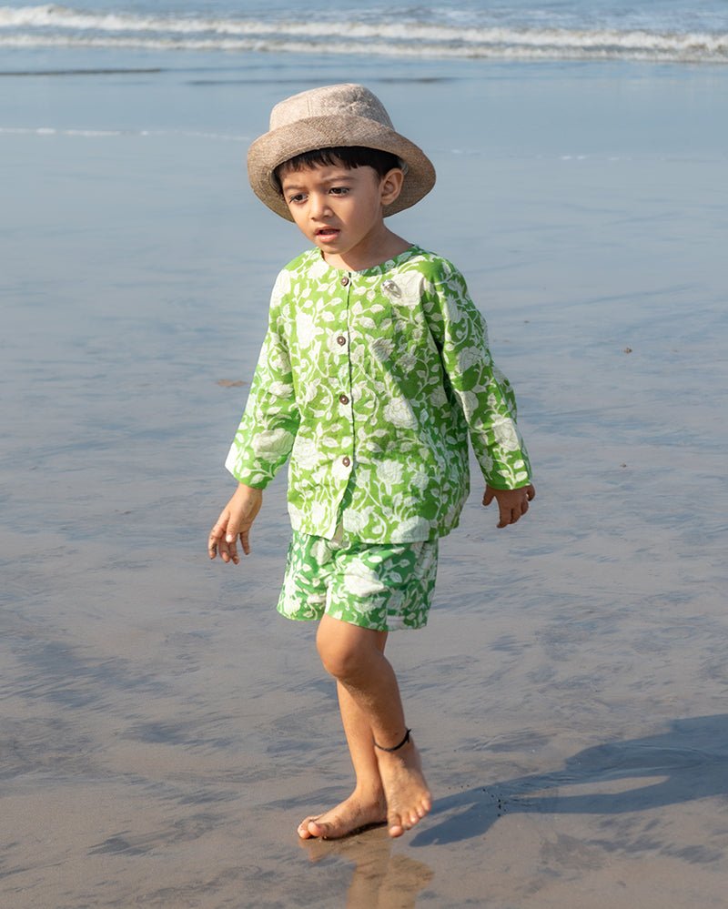 ‘Shared secrets’ Kids Green Floral Hand Block Print Co - ord Set - CiceroniCo - ord SetLove The World Today