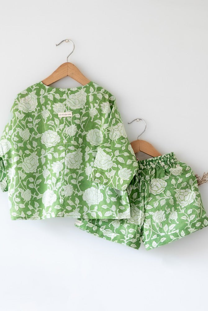 ‘Shared secrets’ Kids Green Floral Hand Block Print Co - ord Set - CiceroniCo - ord SetLove The World Today