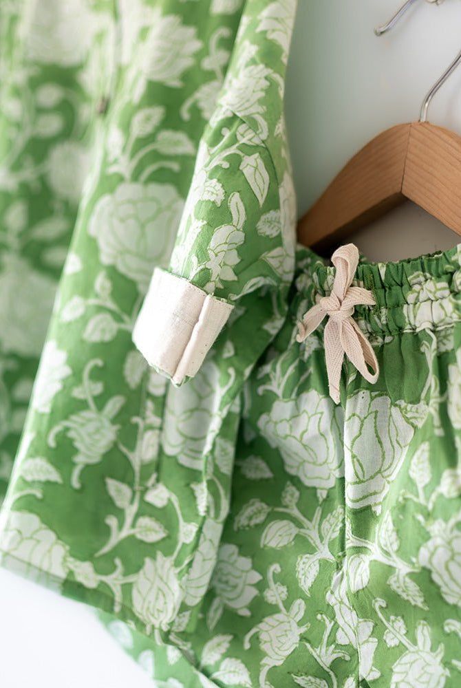 ‘Shared secrets’ Kids Green Floral Hand Block Print Co - ord Set - CiceroniCo - ord SetLove The World Today