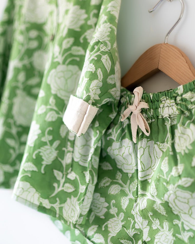 ‘Shared secrets’ Kids Green Floral Hand Block Print Co - ord Set - CiceroniCo - ord SetLove The World Today
