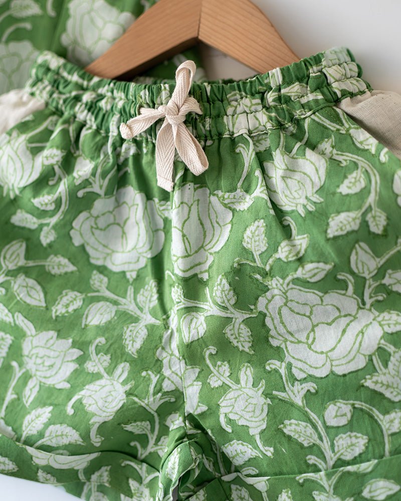 ‘Shared secrets’ Kids Green Floral Hand Block Print Co - ord Set - CiceroniCo - ord SetLove The World Today