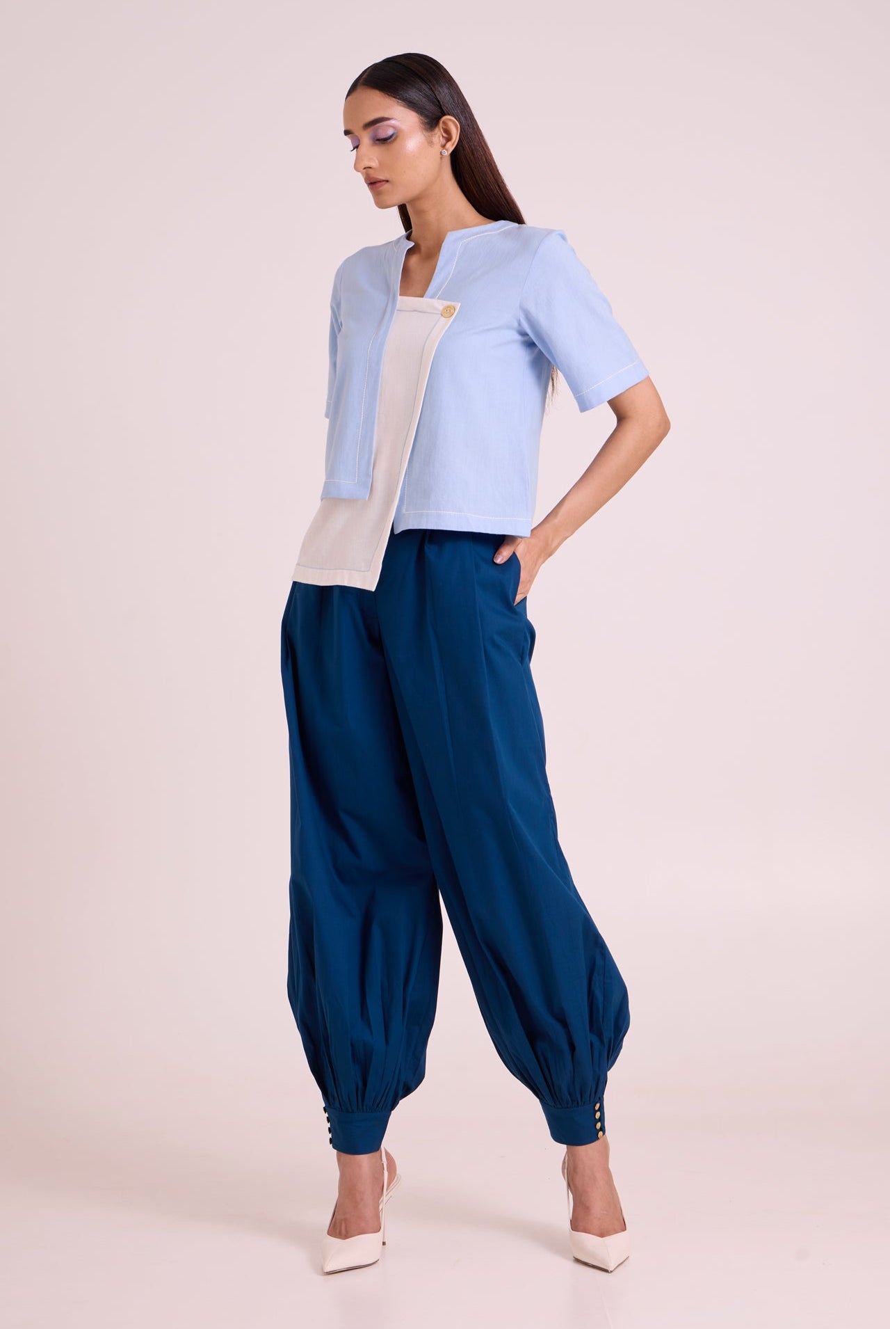 Shelly - Panelled Blues Top & Pant Set - CiceroniCo-ord SetMadder Much