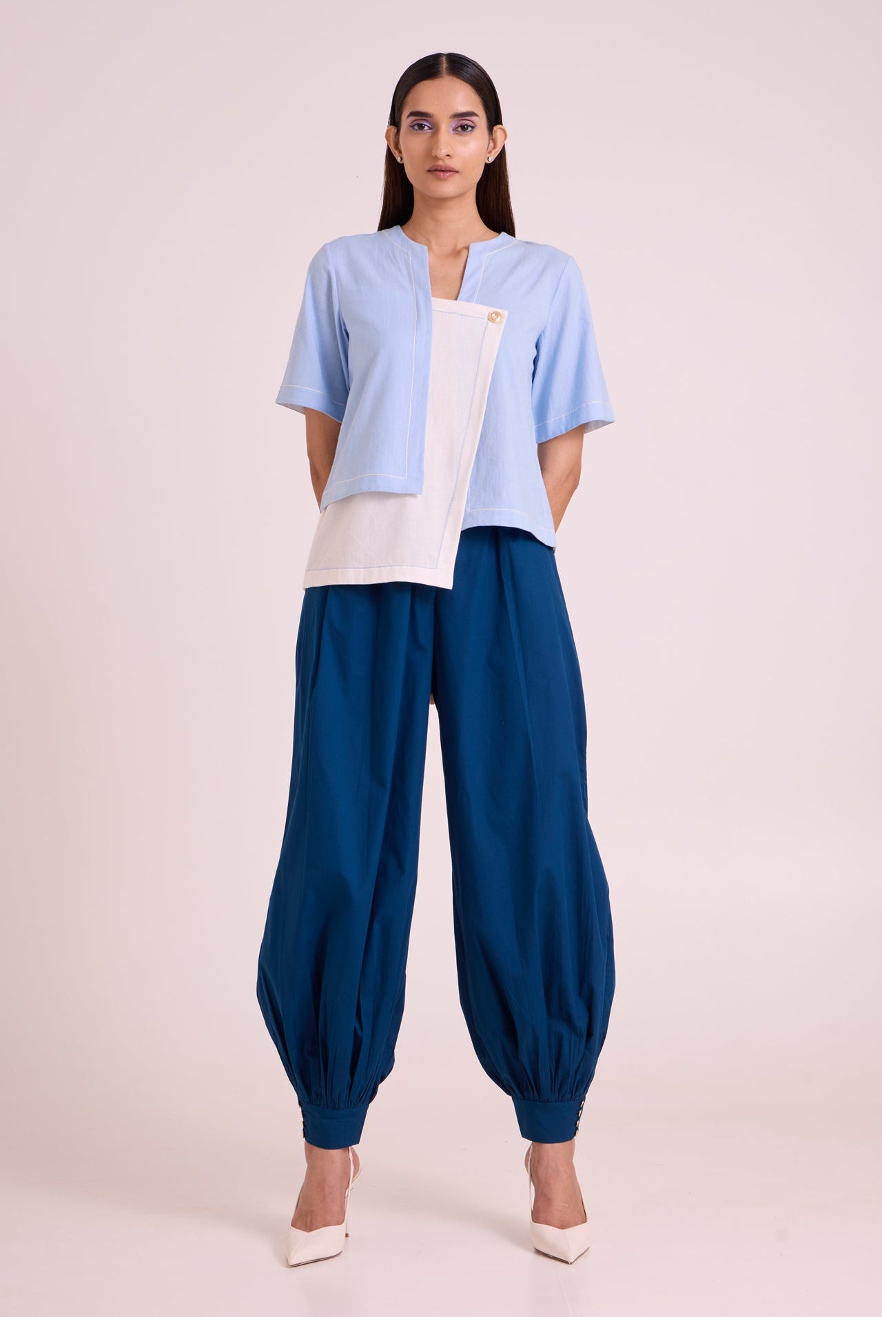 Shelly - Panelled Blues Top & Pant Set - CiceroniCo-ord SetMadder Much