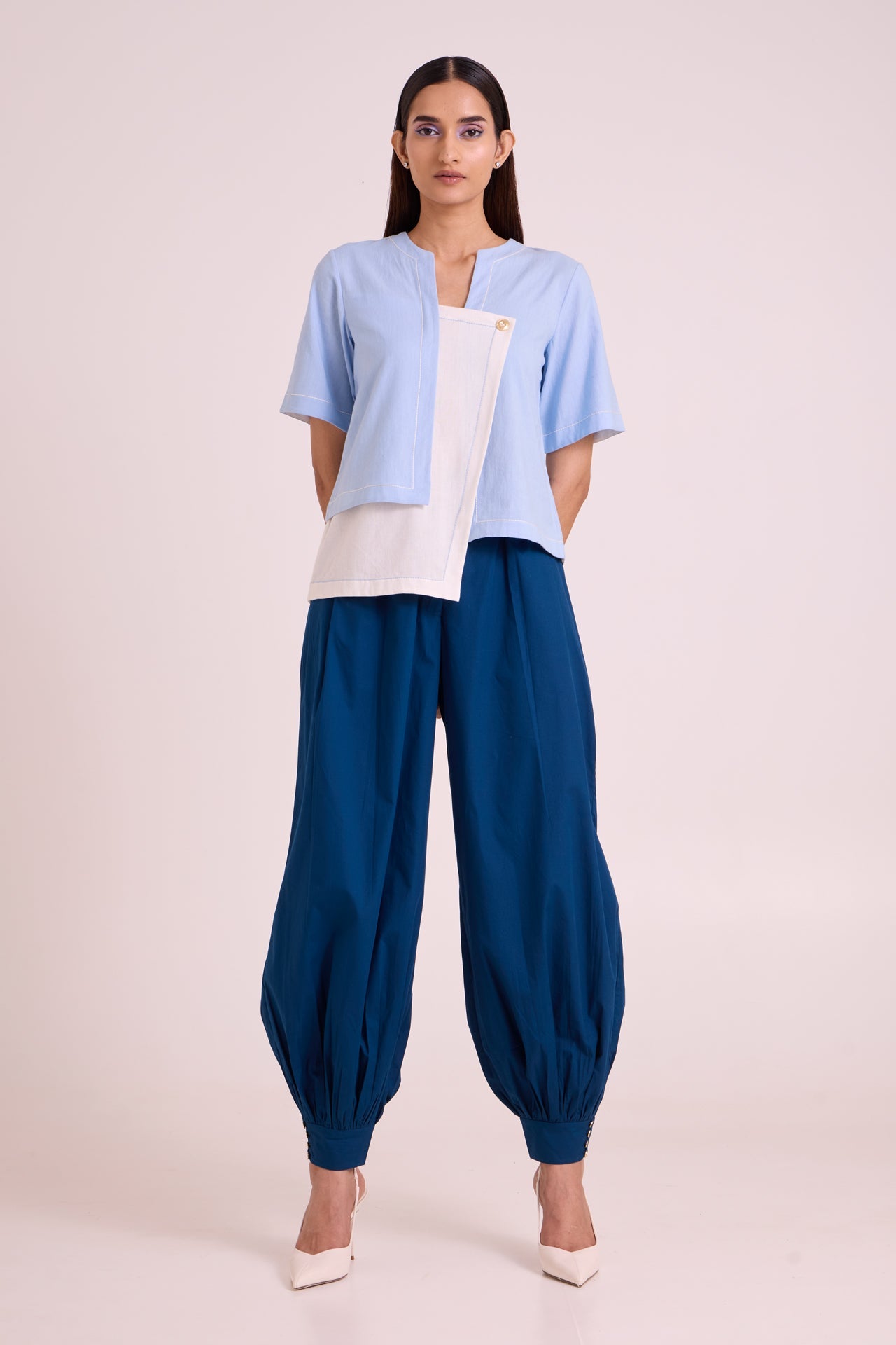 Shelly - Panelled Blues Top & Pant Set - CiceroniCo-ord SetMadder Much
