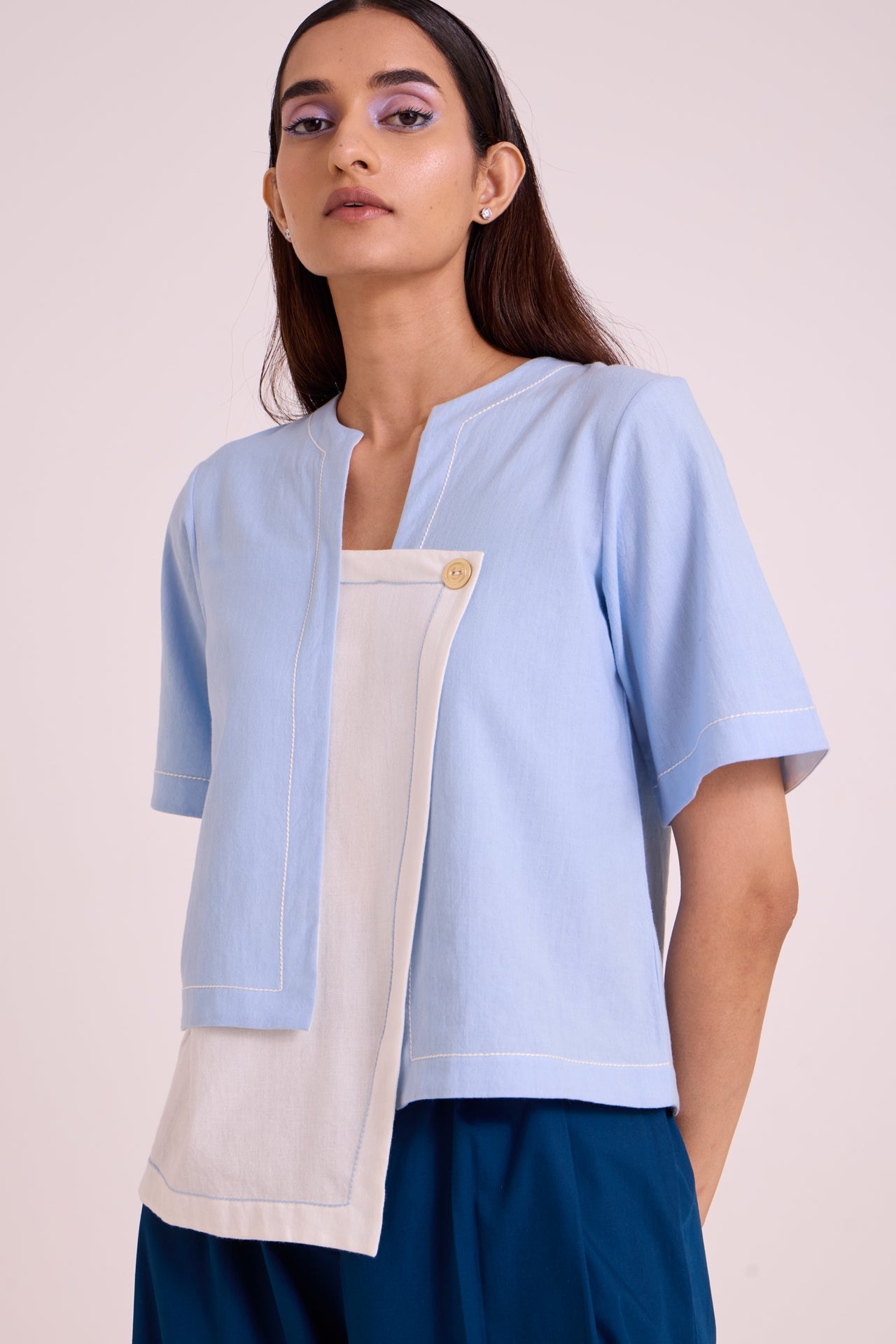 Shelly - Panelled Blues Top & Pant Set - CiceroniCo-ord SetMadder Much