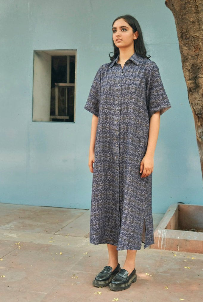 Shirt Dress in AC Jaal Navy - CiceroniDressesNikyta's Workroom