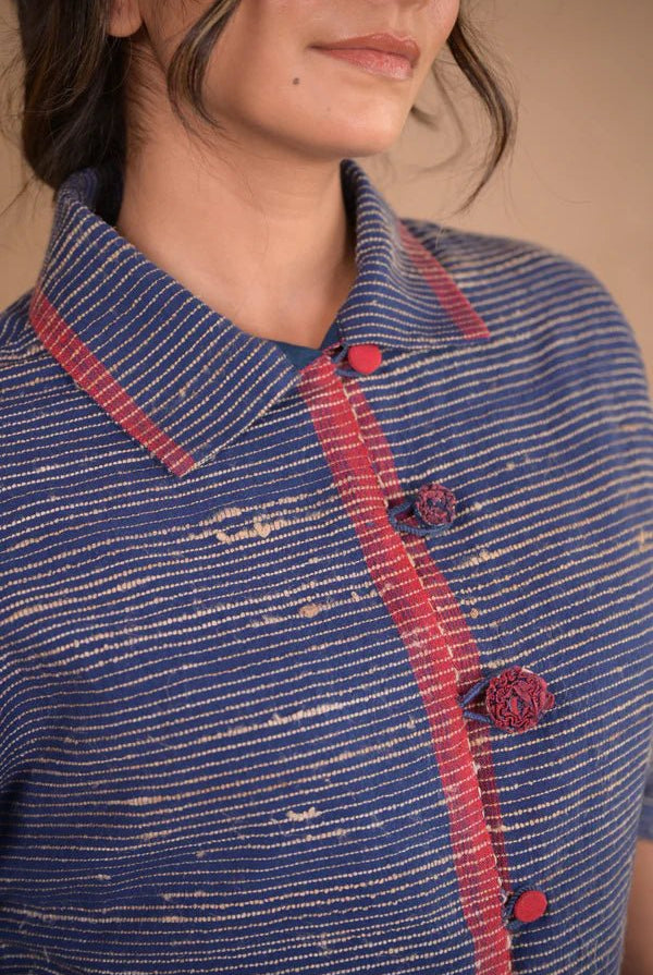 Shirt, Jacket style with continous sleeve in tassar X kalacotton - CiceroniWomen ShirtsRang by Rajvi