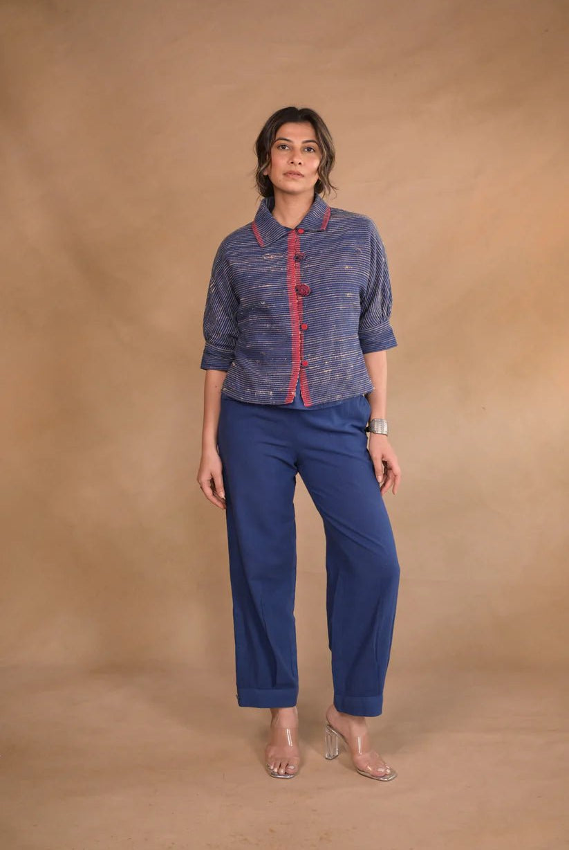 Shirt, Jacket style with continous sleeve in tassar X kalacotton - CiceroniWomen ShirtsRang by Rajvi