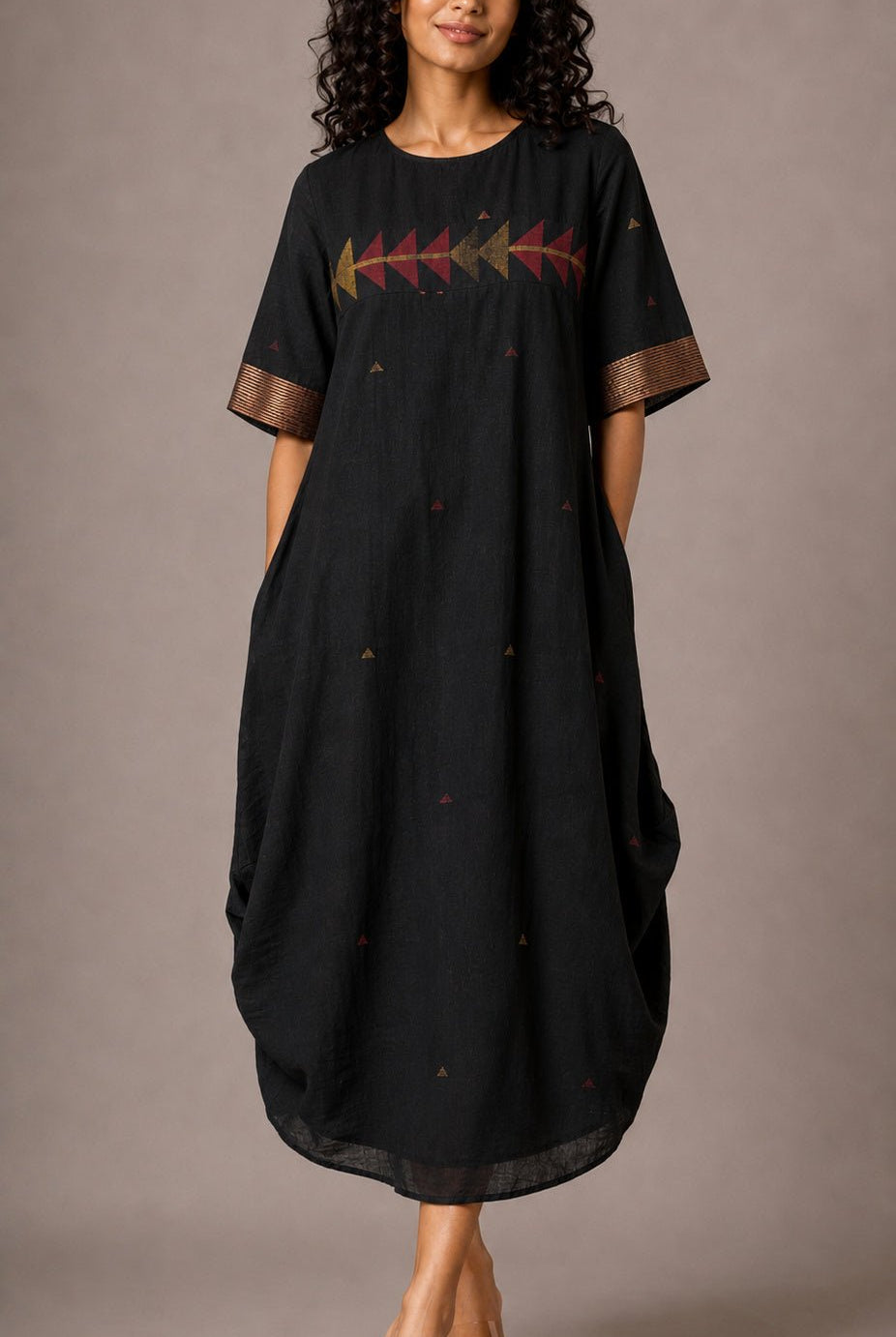 Side Gathered Dress - Kohl - CiceroniDressesBhomra