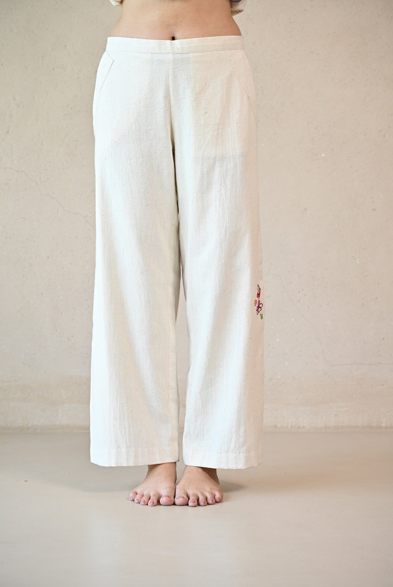 Side Pleated Pant - Natural White - CiceroniPantsRang by Rajvi
