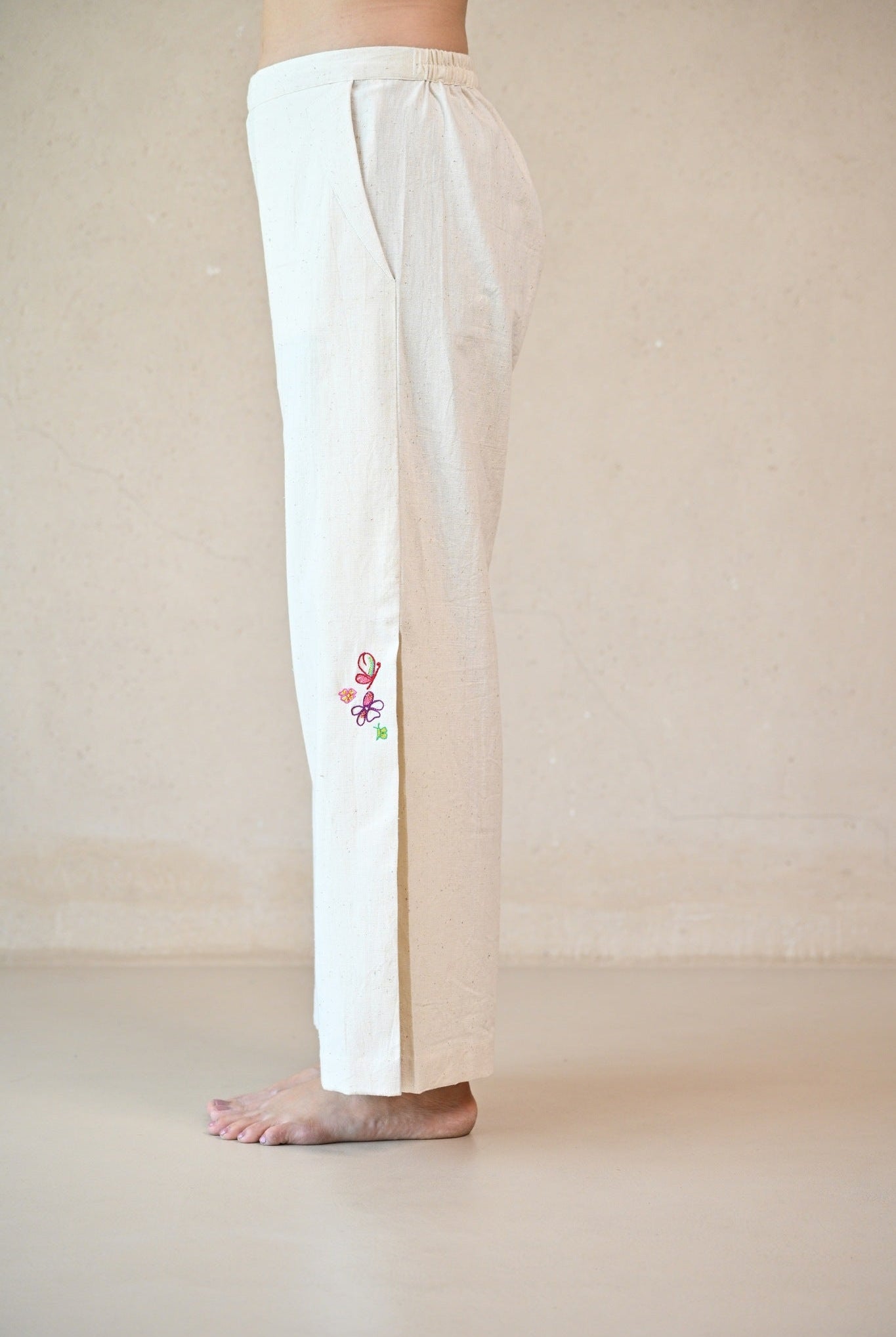 Side Pleated Pant - Natural White - CiceroniPantsRang by Rajvi
