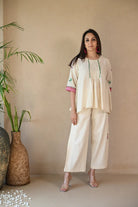 Side Pleated Pant - Natural White - CiceroniPantsRang by Rajvi