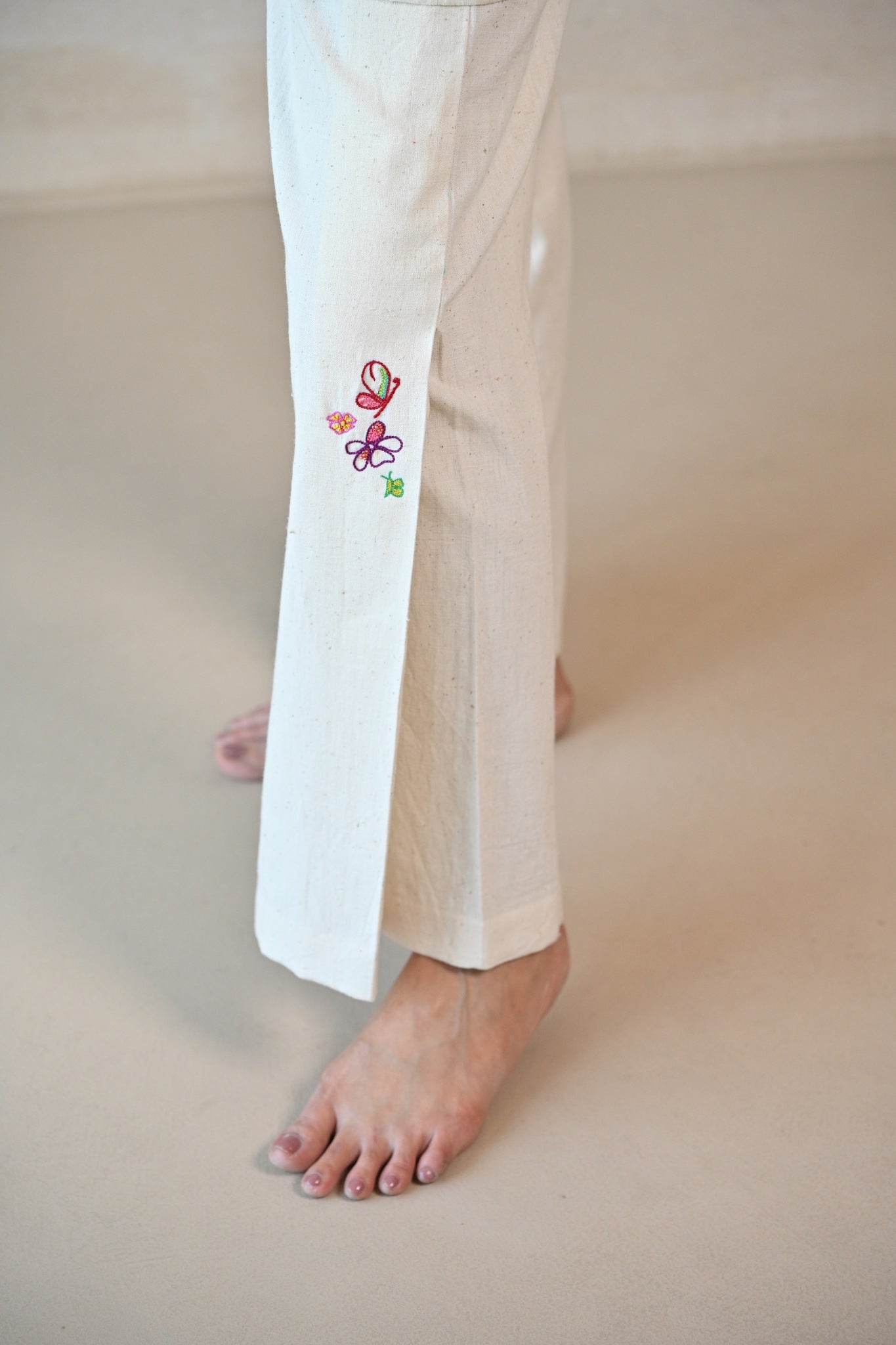 Side Pleated Pant - Natural White - CiceroniPantsRang by Rajvi