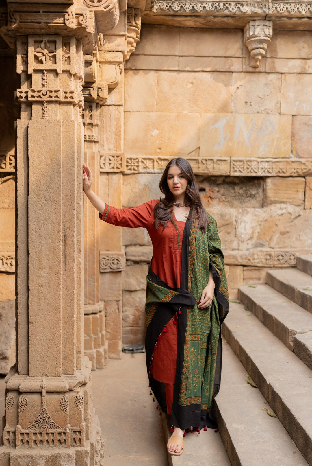 Sindhur Earth Kurta Set with Ajrakh Dupatta - CiceroniKurta Set, Everyday WearMaidaan