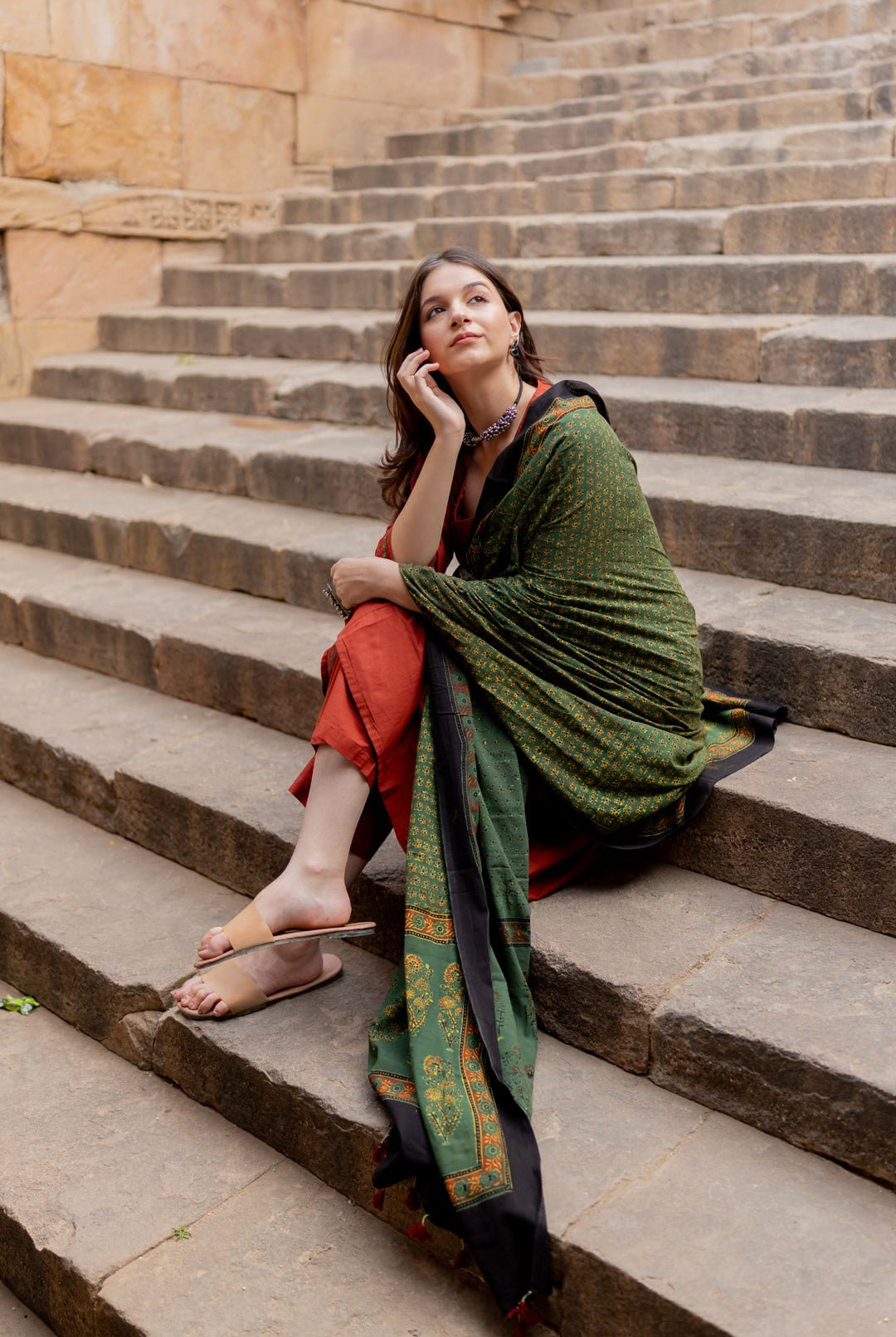 Sindhur Earth Kurta Set with Ajrakh Dupatta - CiceroniKurta Set, Everyday WearMaidaan