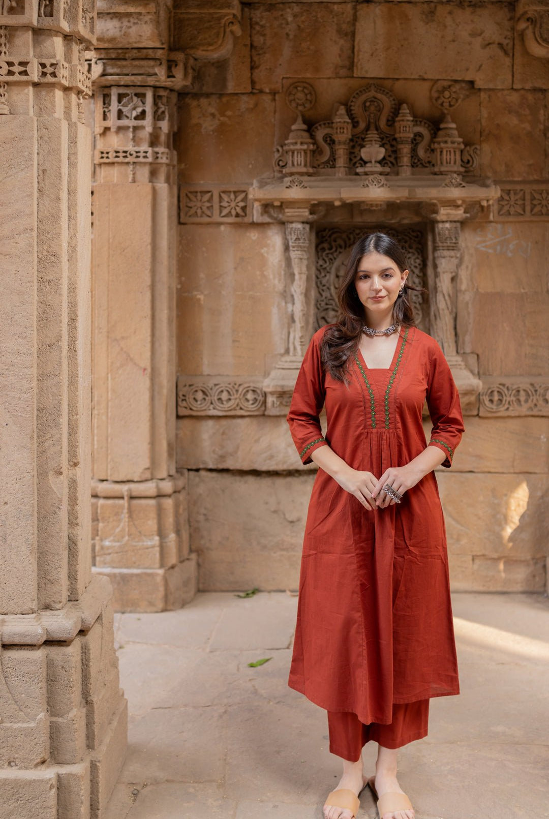 Sindhur Earth Kurta Set with Ajrakh Dupatta - CiceroniKurta Set, Everyday WearMaidaan