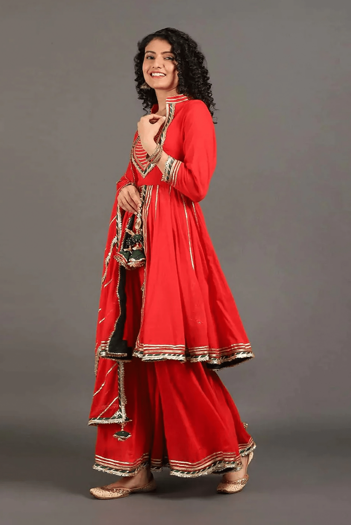 Sindoori Jodha Anarkali Sharara Set - CiceroniKurta Set, Festive WearOmaana