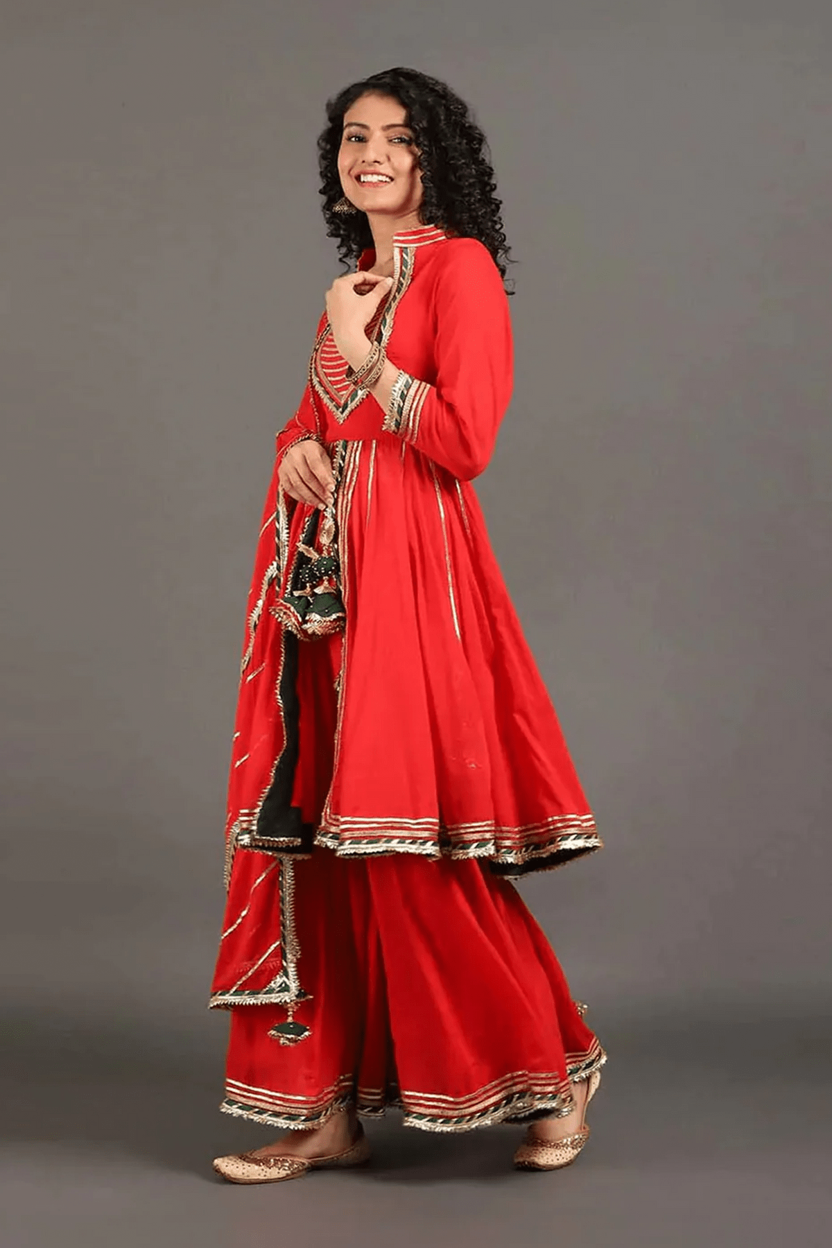 Sindoori Jodha Anarkali Sharara Set - CiceroniKurta Set, Festive WearOmaana