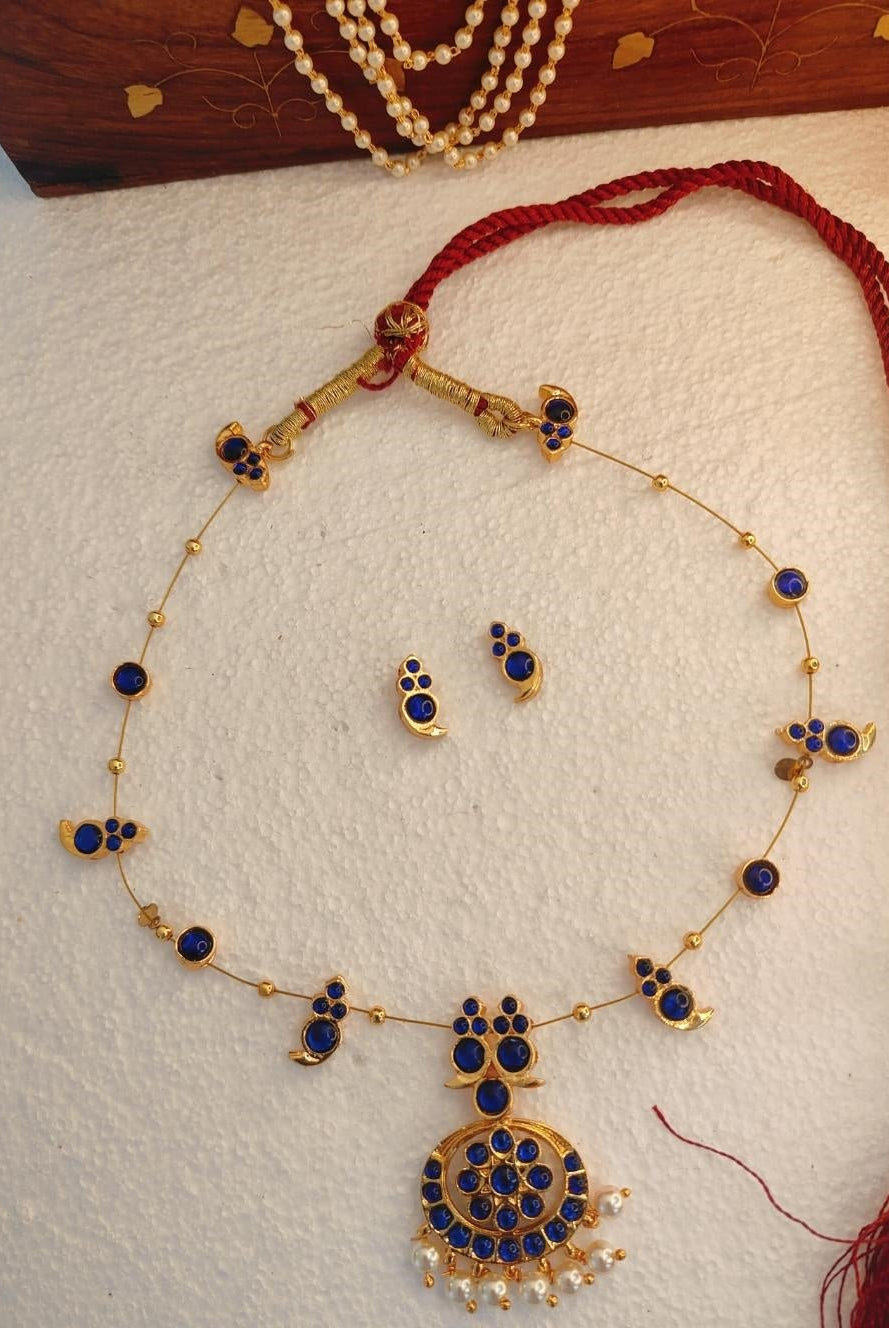 Single Layered Blue Kemp Maanga Necklace - CiceroniNecklace SetAarika