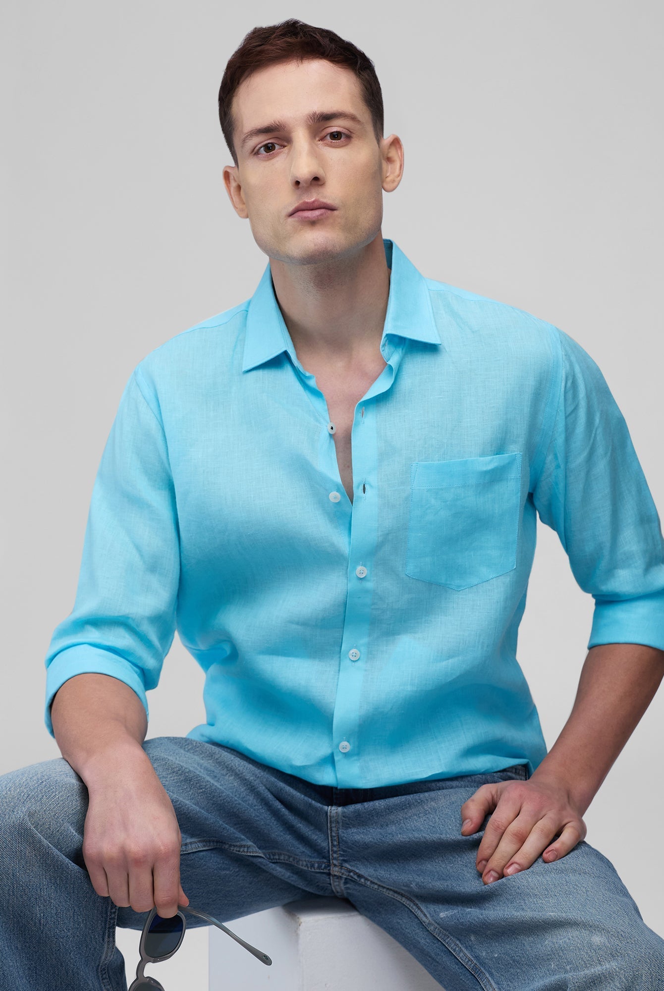 Sky Blue 100% Linen Classic Shirt - CiceroniMen Shirtsbhrāta