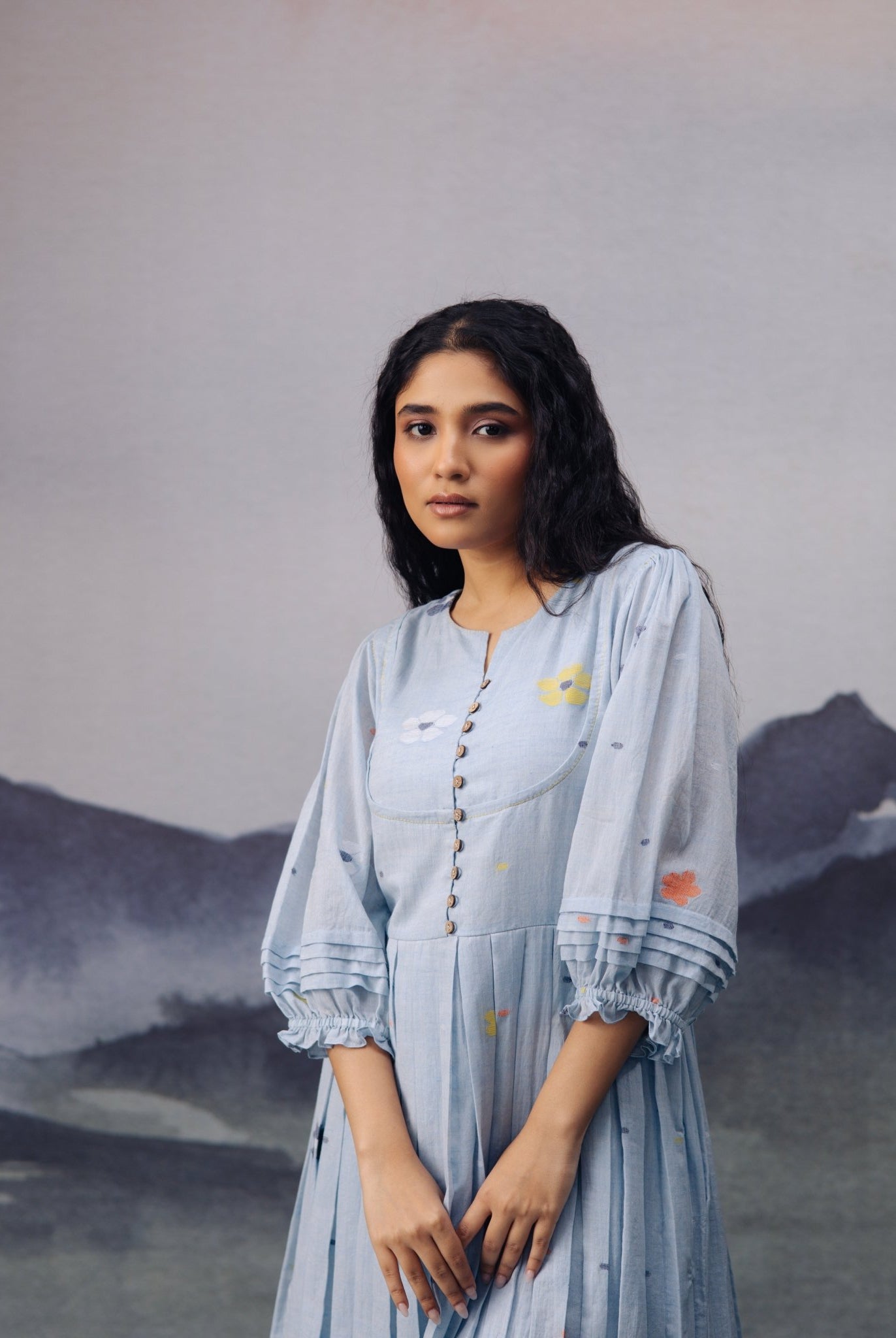 Sky Daisy Desire Box Pleat Dress - CiceroniDressesGulmohar Calcutta