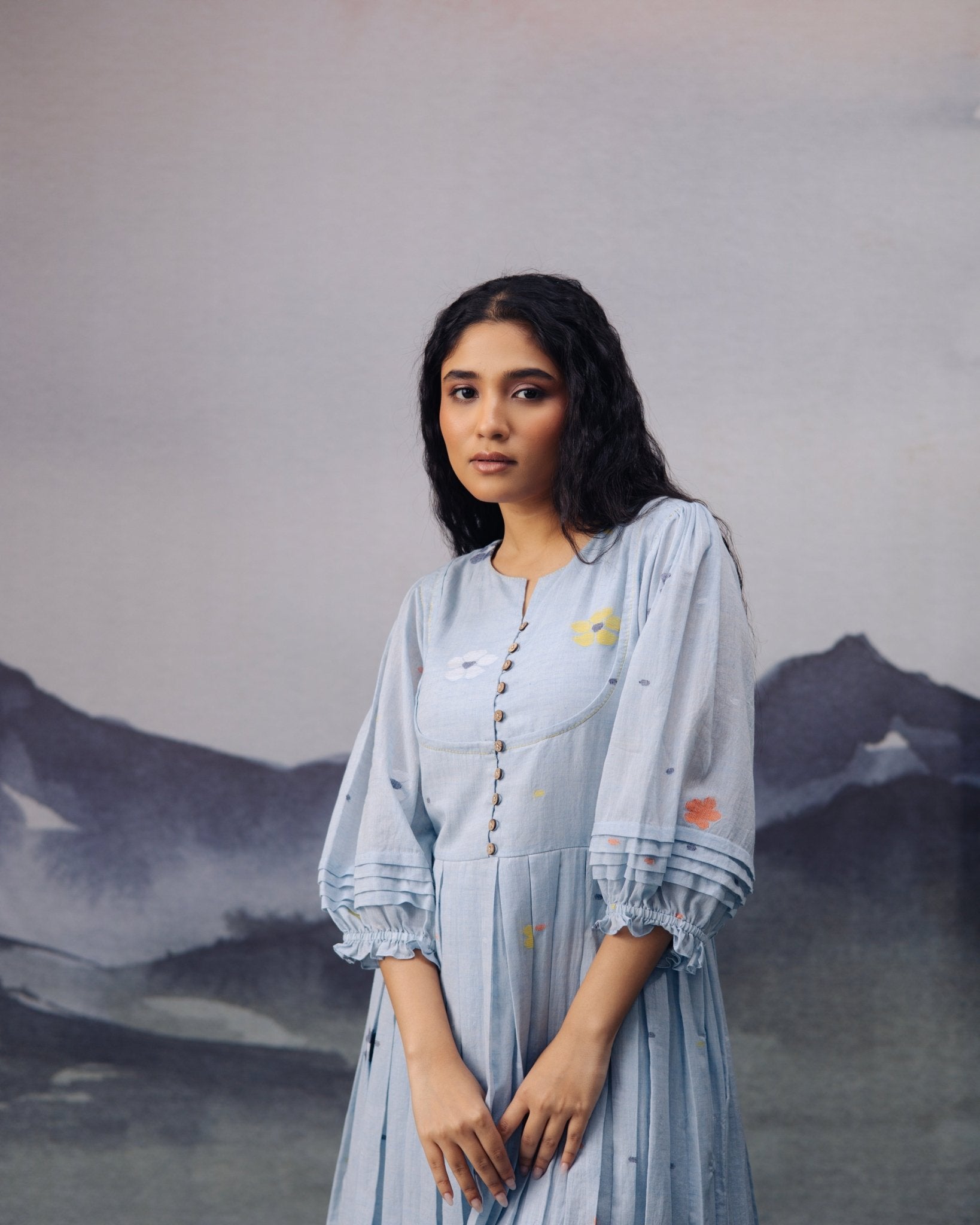 Sky Daisy Desire Box Pleat Dress - CiceroniDressesGulmohar Calcutta