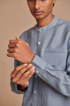Sky Linen Men's Band Collar Shirt - Slim Fit - CiceroniShirtSaphed