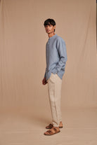 Sky Linen Men's Band Collar Shirt - CiceroniShirtSaphed