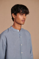 Sky Linen Men's Band Collar Shirt - CiceroniShirtSaphed